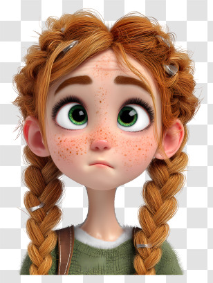 Freckled Girl With Braids - Cute Animated Girl With Braids Transparent PNG