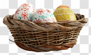 Eggs In Basket - Easter Basket With Decorated Eggs Transparent PNG