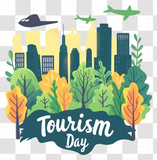 World Tourism Day - Colorful Tourism Day Illustration With City And Nature Transparent PNG