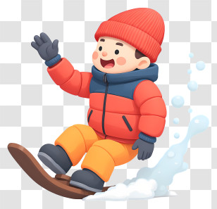 Boy Sledding Down A Hill - Boy Sledding In Red Jacket Transparent PNG