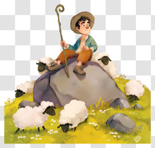Shepherd Boy - Shepherd With Sheep In Pasture Transparent PNG