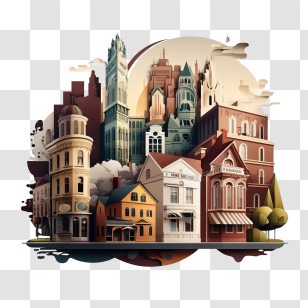 Cartoon Town Planning
 - Artistic Cityscape With Various Buildings Transparent PNG