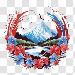 Costa Rica Independence Day - Mountain Landscape With Flowers Transparent PNG