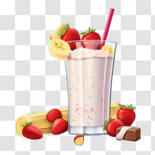 Milkshake - Refreshing Strawberry Banana Milkshake Transparent PNG