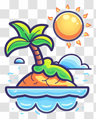 Beach Logo - Cartoon Tropical Island With Palm Tree And Sunny Sky Transparent PNG