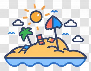 Beach Logo - Summer Island Cartoon With Sun And Palm Tree Transparent PNG