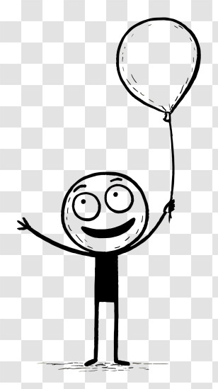 Balloon Outline - Stick Figure With Balloon For Joyful Moments Transparent PNG