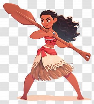 Moana - Cartoon Warrior Girl With Spear Transparent PNG