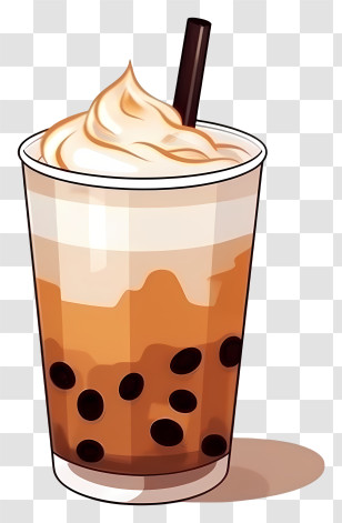 Black Tea - Delicious Bubble Tea With Cream Toppings Transparent PNG