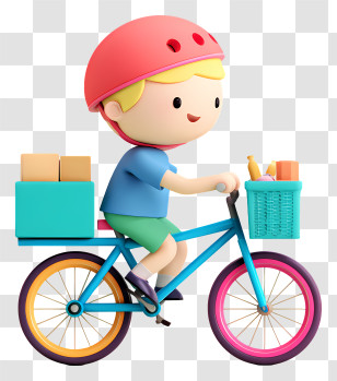 Boy Riding Bicycle - Cute Kid Bike Delivery With Packages Transparent PNG