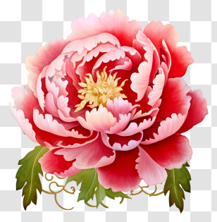 Watercolor Chinese New Year Peony - Illustration Of A Red-Flowered Bloom Transparent PNG