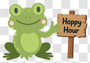 Frog Hoppy Hour - Frog With Hoppy Hour Sign Transparent PNG