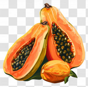 Papayas - Papaya Fruit Cut Open With Seeds Transparent PNG