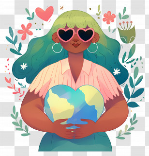 World Earth Day - Girl Holding Earth With Heart Glasses Transparent PNG