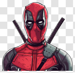 Deadpool - Masked Red Cartoon Character With Swords Transparent PNG