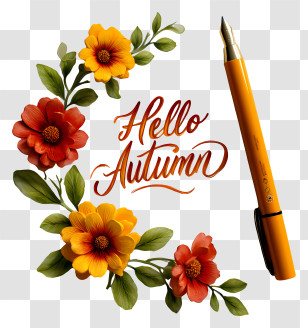 Hello Autumn - Hello Autumn Floral Calligraphy With Pen Transparent PNG