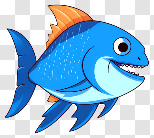 Blue Fish - Cartoon Blue Fish With Orange Fins Transparent PNG