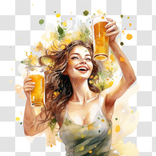 Beer Lovers Day - Happy Woman Celebrating With Beer Transparent PNG
