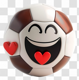 Soccer - Happy Football Emoji With Heart Details Transparent PNG