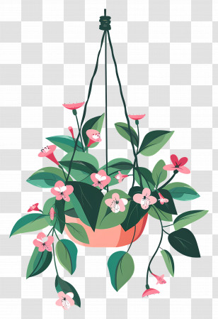 Hanging Flowers - Hanging Plant Basket With Pink Flowers Transparent PNG