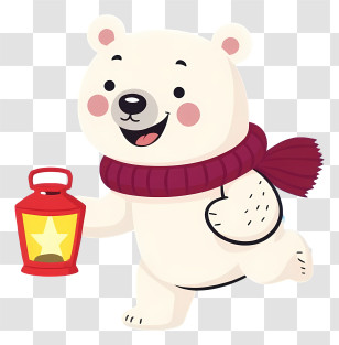 Polar Bear - White Bear With Lantern In Winter Scarf Transparent PNG