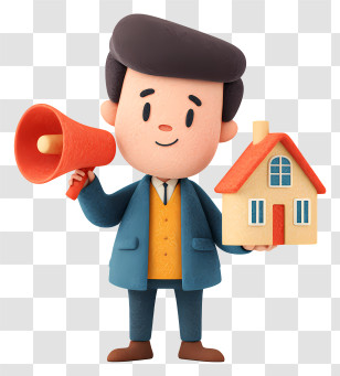 Man Announcing House For Sale - Real Estate Agent With Megaphone And House Transparent PNG