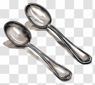 Spoon - Pair Of Silver Spoons Reflecting Light Transparent PNG