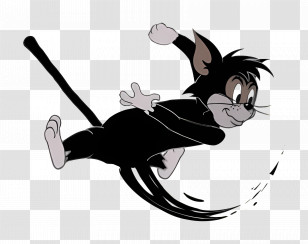 Butch Cat - Black Cartoon Cat Jumping Energetically Transparent PNG