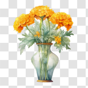Marigold Flower - Vase With Bright Marigold Flowers Transparent PNG