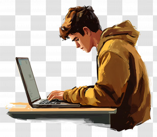 Computer Student - Focused Person Using Computer Transparent PNG