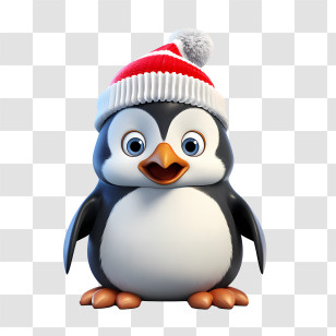 Christmas Penguin - Adorable Cartoon Penguin In Santa Hat Transparent PNG