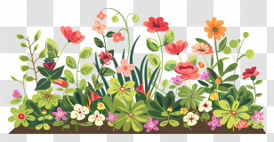 Garden Flowers And Plants - Beautiful Garden Scene With Colorful Flowers And Plants Transparent PNG