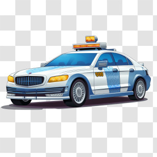 Police Car - Blue And White Police Car With Siren Transparent PNG