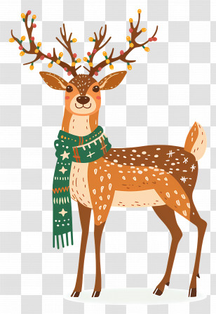 Christmas Deer - Reindeer With Green Scarf And Festive Decorations Transparent PNG