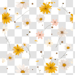 Flying Flowers - Yellow And White Daisy Pattern Background Transparent PNG