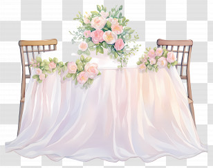 Watercolor Wedding Scene - Elegant Wedding Table Decor With Flowers Transparent PNG