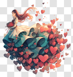 Girl With Hearts - Girl With Flowing Dress And Heart Trail Transparent PNG