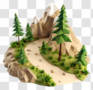 Mountain Path - 3D Mountain Pathway With Green Trees Transparent PNG