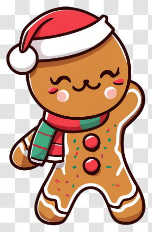 Cartoon Character - Festive Gingerbread Man With Santa Hat For Christmas Transparent PNG