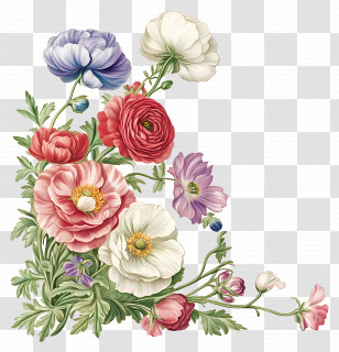 Ranunculus Art - Colorful Flowers In Bloom Transparent PNG