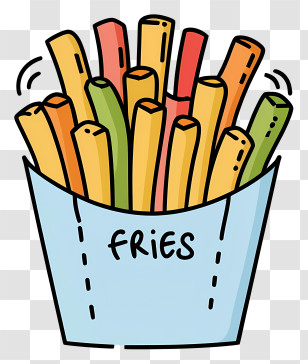 Cartoon - Colorful French Fries In A Box Transparent PNG