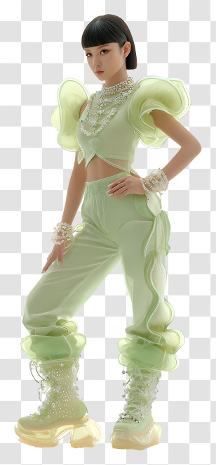 Kpop Girl - Mint Green High-Fashion Model Transparent PNG
