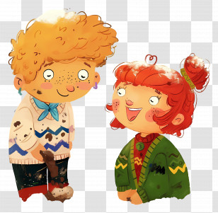 Kids Playing Mud - Cute Kids In Cartoon Style Transparent PNG