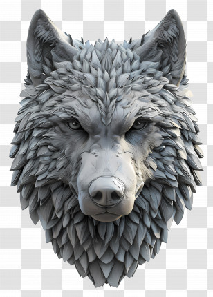 Wolf Face - Detailed Wolf Head Sculpture Transparent PNG