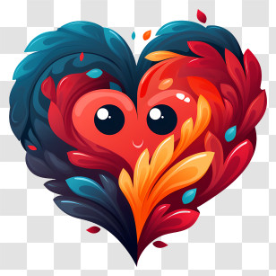 Doodle Style Heart - Colorful Heart With Leaves Transparent PNG