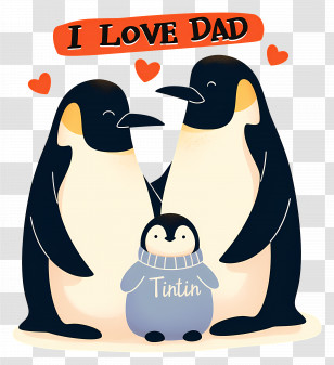 I Love Dad - Penguin Family With Love For Dad Transparent PNG