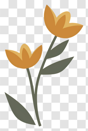 Plant With Flowers - Two Yellow Flowers With Green Leaves Illustration Transparent PNG