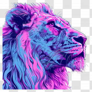 Vaporwave Lion - Colorful Lion Illustration In Vibrant Palette Transparent PNG