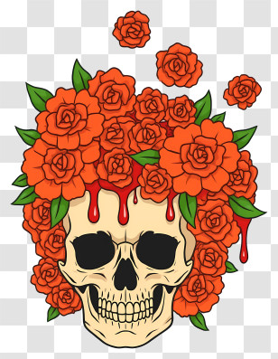 Halloween Skull Flowers - Skull With Roses For Halloween Transparent PNG