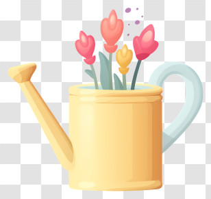 Watercolor Painting - Yellow Watering Can With Flowers For Gardening Concepts Transparent PNG